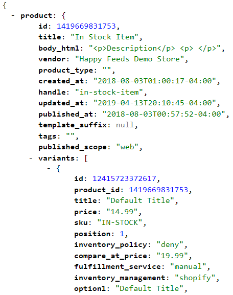 Shopify JSON Product Information