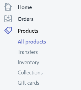 Shopify Products Menu